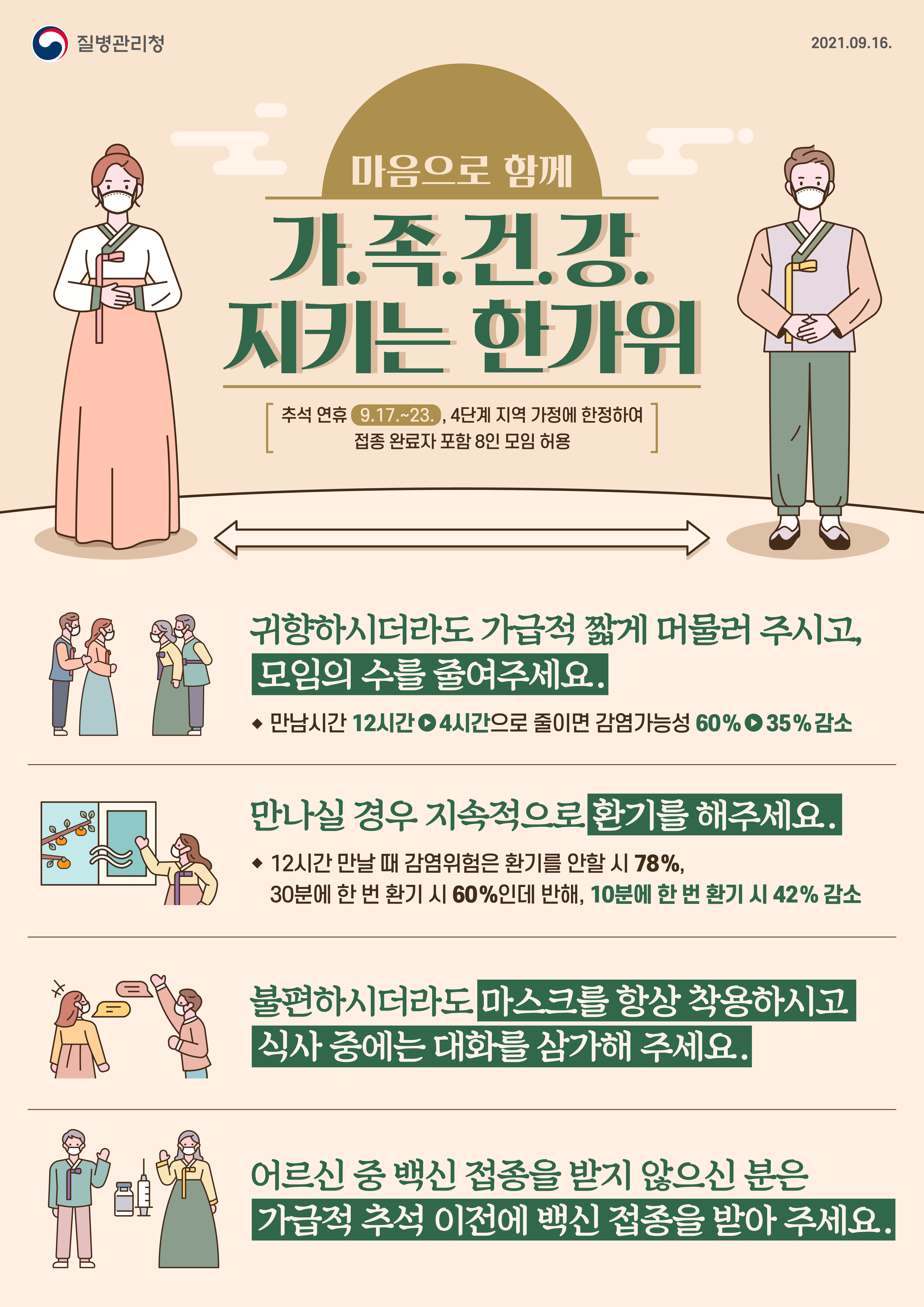 마음으로 함께, 가족건강 지키는 한가위 방여수칙 콘텐츠(포스터, 카드뉴스)