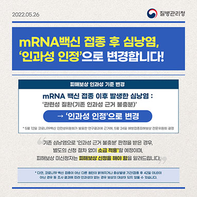 mRNA 백신 접종 후 심낭염, '인과성 인정'으로 변경합니다!